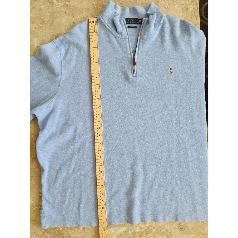Polo Ralph Lauren Estate Rib Quarter Zip Pony Pullover Blue Cotton Mens 2XL